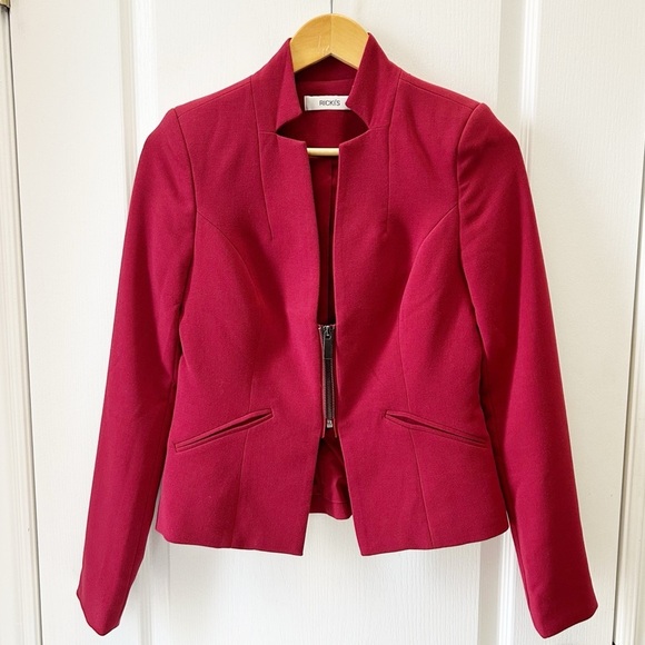Ricki’s Blazer Cropped Slim Fit Zipper Front Ponte Knit Red Size 0 - Picture 2 of 16